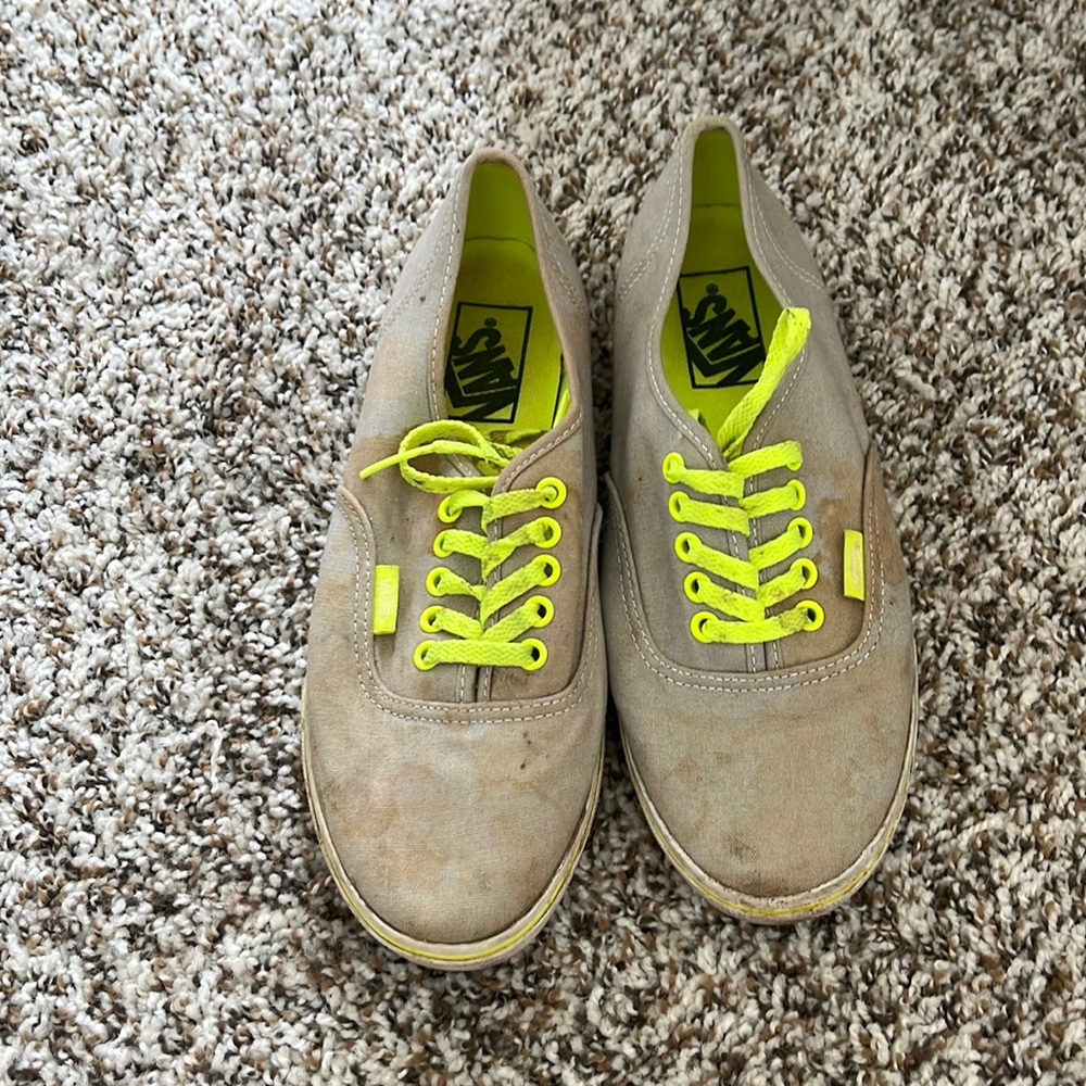 Light Gray and neon green yellow vans